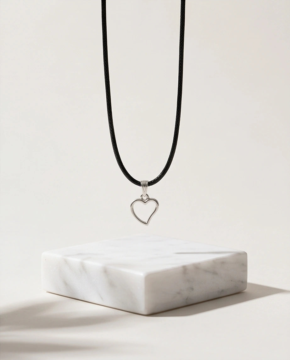 Silver Polished Open Heart Necklace