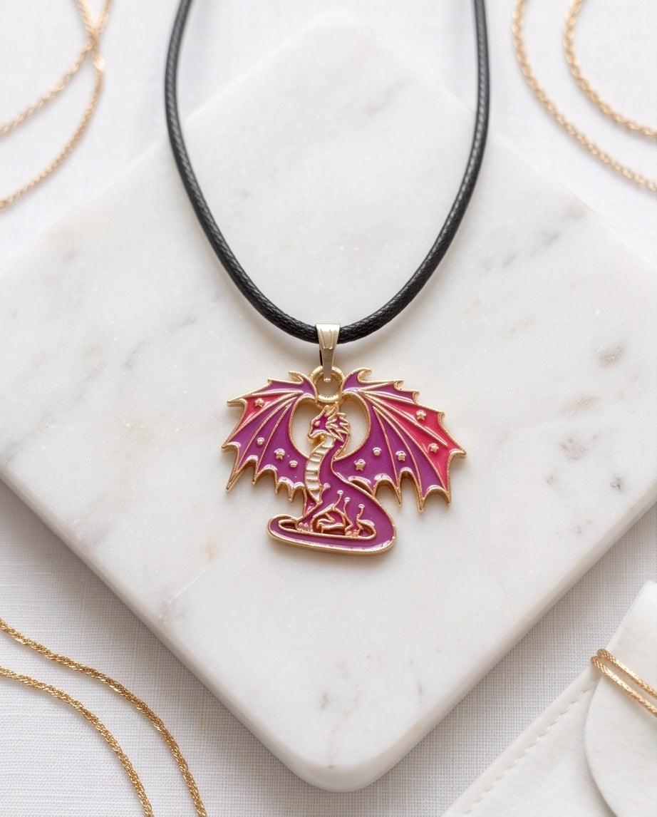 Celestial Magenta Dragon Pendant Necklace