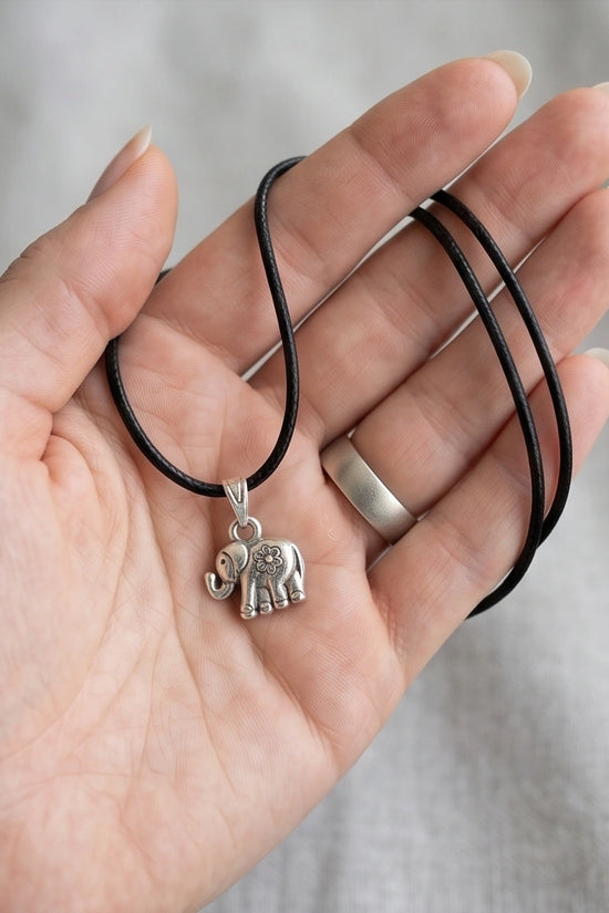 Silver Flower Detail Elephant Necklace