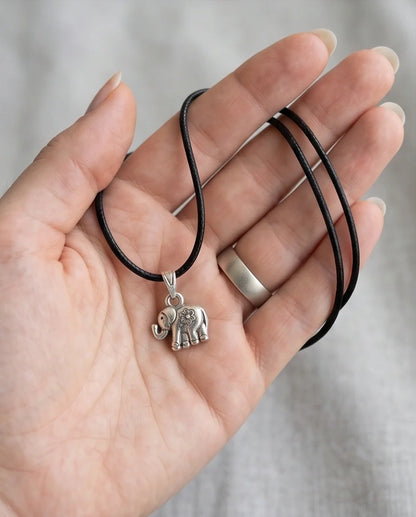 Silver Flower Detail Elephant Necklace