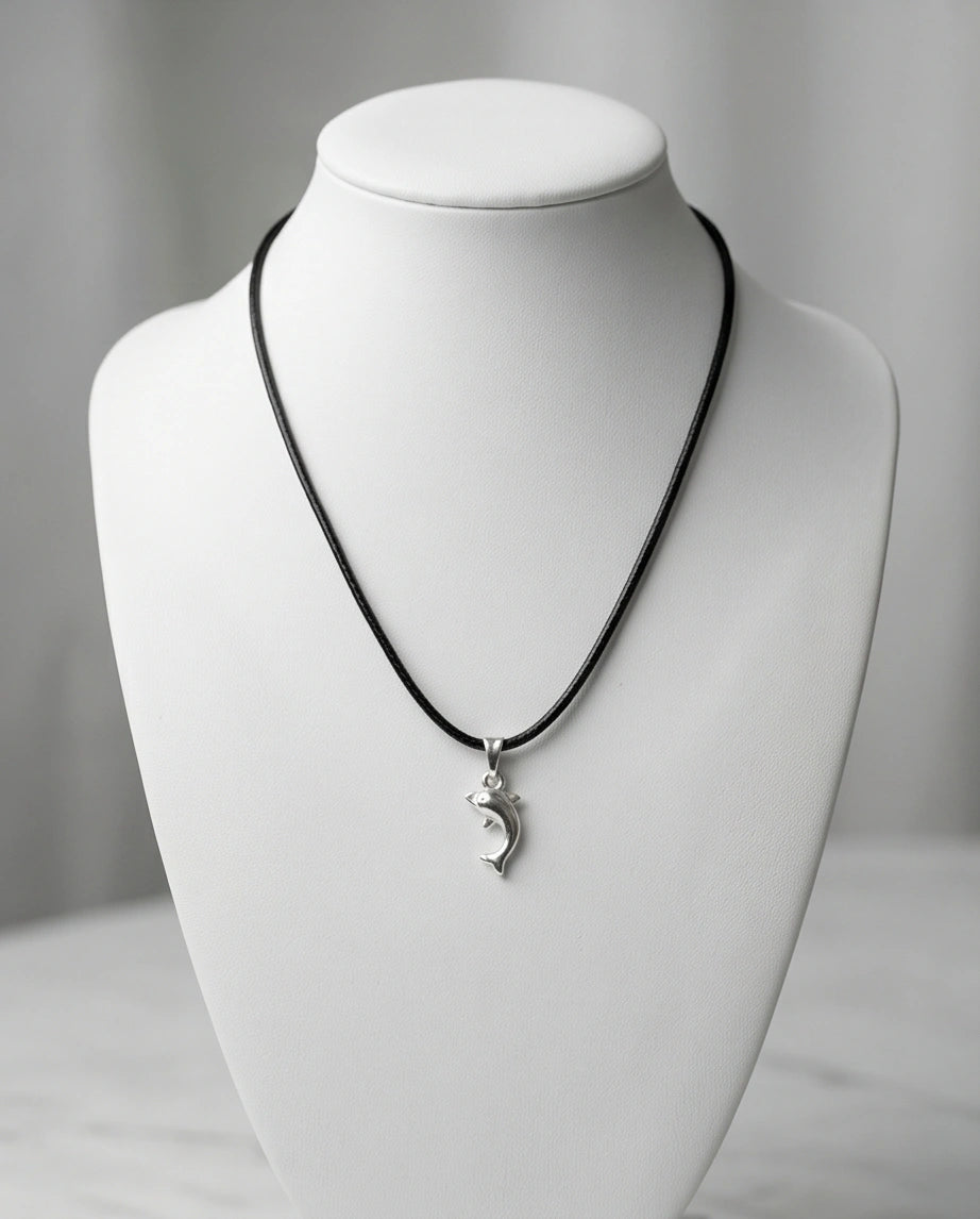 Silver Polished Playful Dolphin Necklace