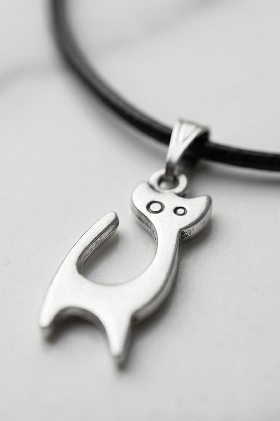 The Mystic Silhouette: Minimalist Matte Silver Cat Pendant Necklace