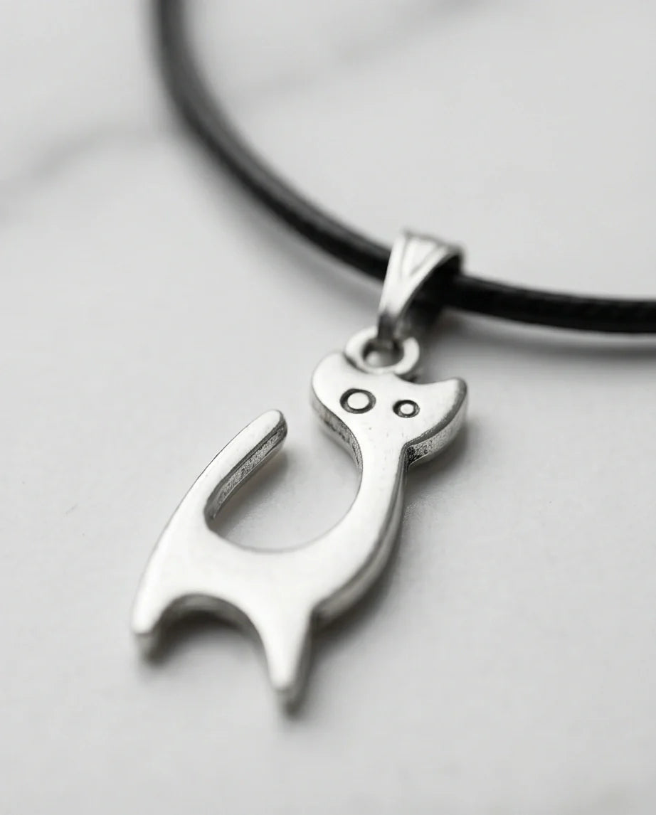 The Mystic Silhouette: Minimalist Matte Silver Cat Pendant Necklace