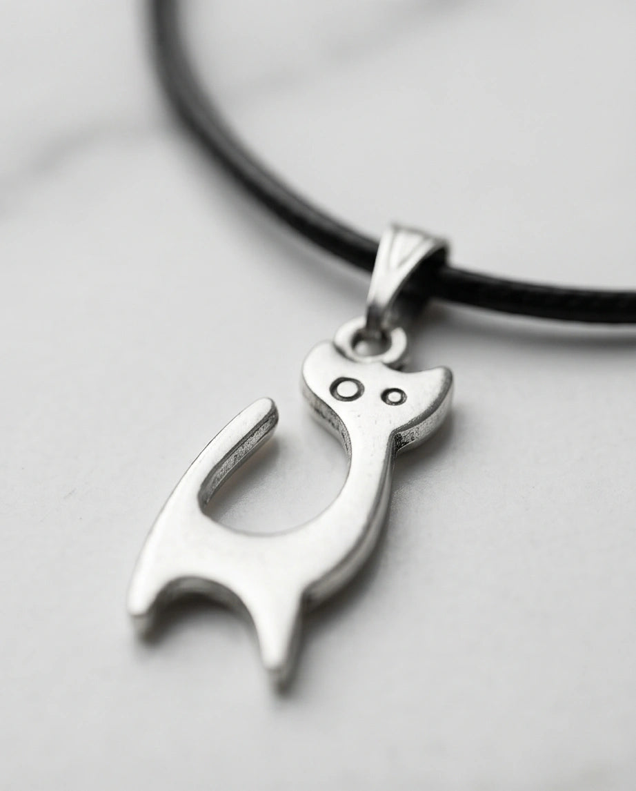 The Mystic Silhouette: Minimalist Matte Silver Cat Pendant Necklace