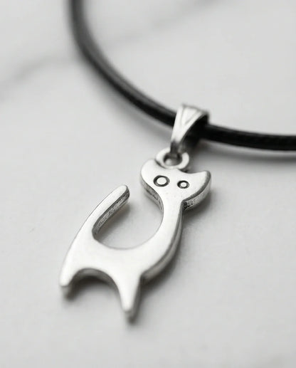 The Mystic Silhouette: Minimalist Matte Silver Cat Pendant Necklace