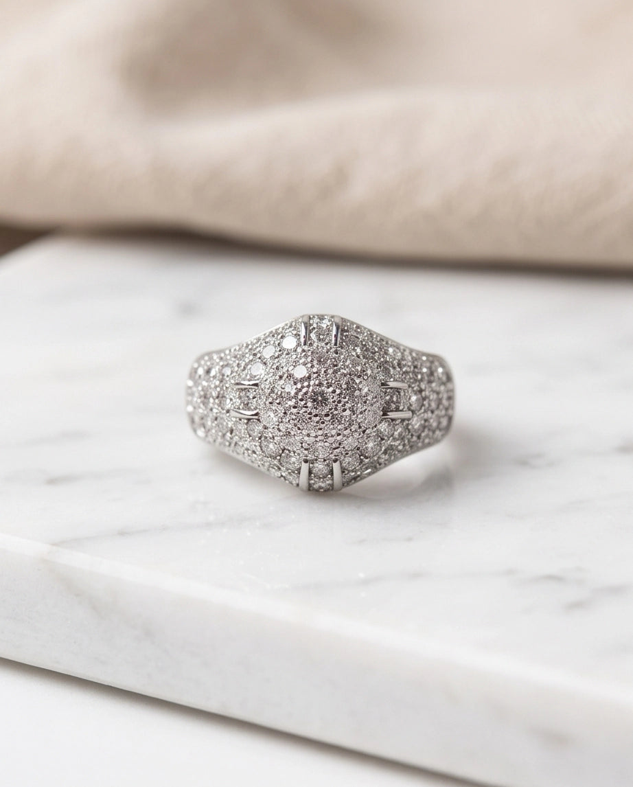 Full-Pavé Starburst Dome Signet Ring