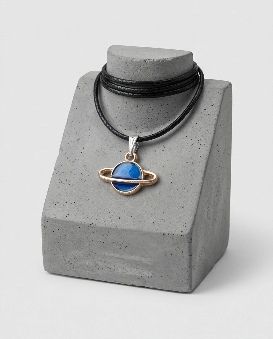 Vibrant Blue Saturn Planet Pendant