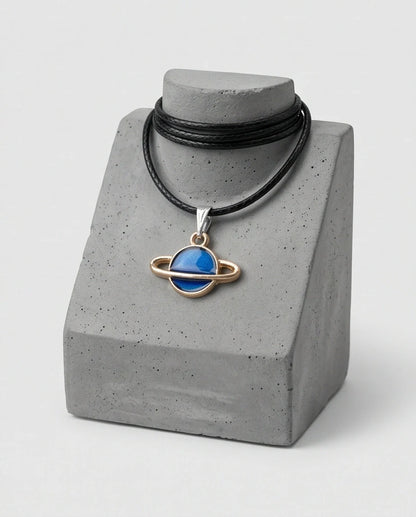 Vibrant Blue Saturn Planet Pendant