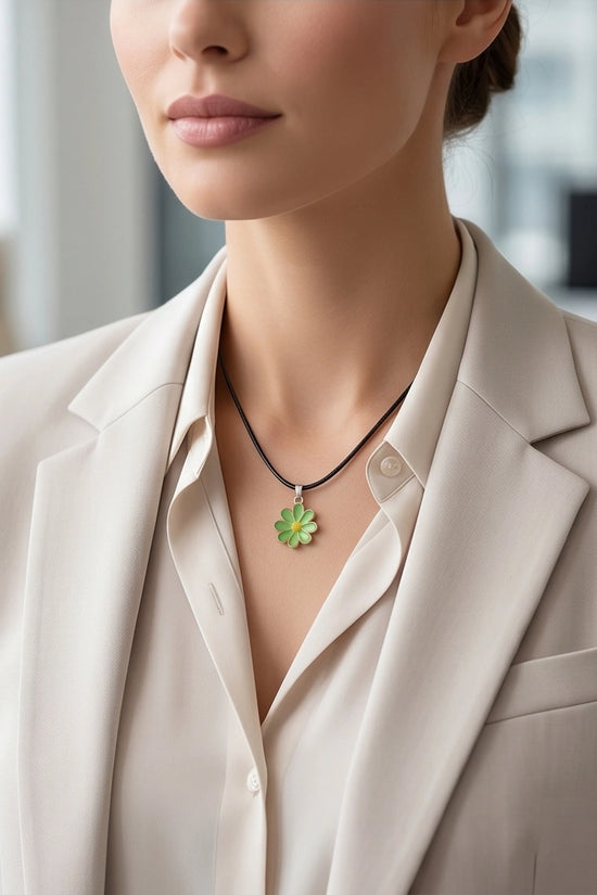 Gold and Light Green Daisy Necklace