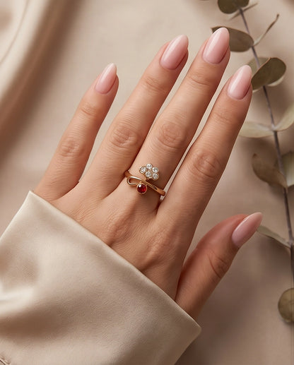 Crystal Flower & Ruby Accent Bow Ring