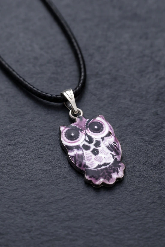 Mystical Purple Watercolor Owl Totem Pendant Necklace