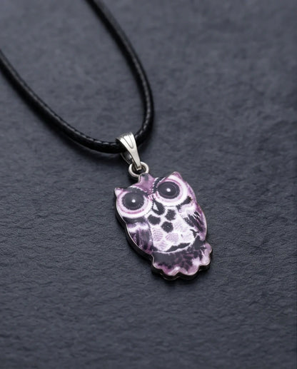 Mystical Purple Watercolor Owl Totem Pendant Necklace