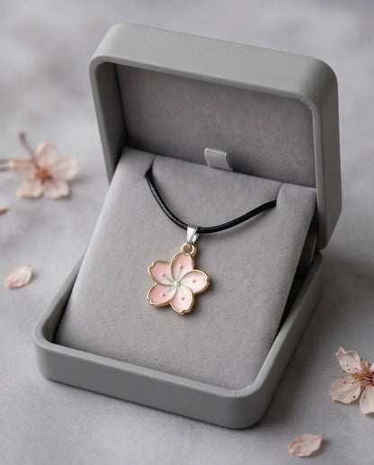 Blushing Cherry Blossom Enamel Pendant Necklace