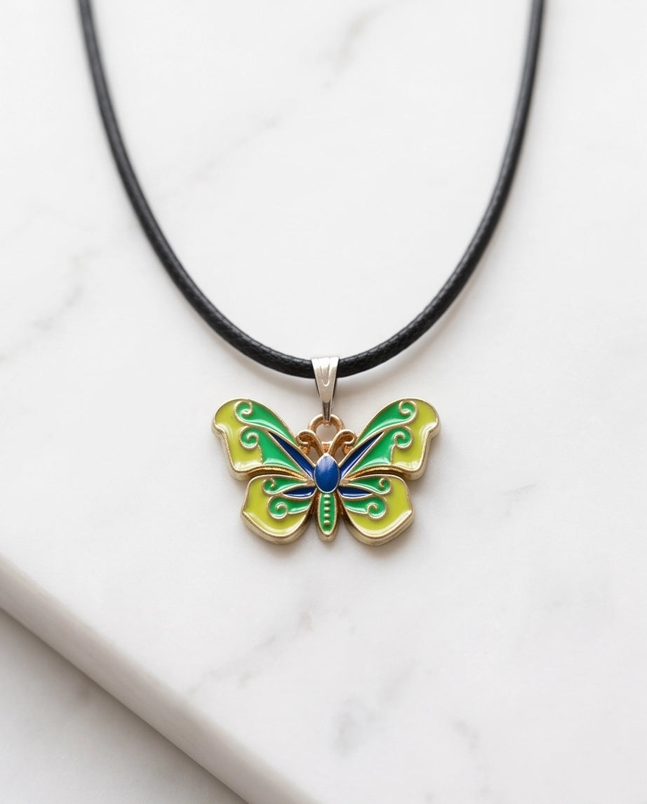 Vibrant Multi-Color Butterfly Pendant Necklace