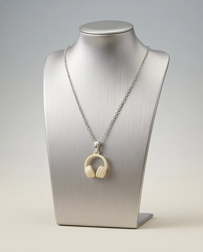 Cream White Headphones Enamel Pendant Necklace
