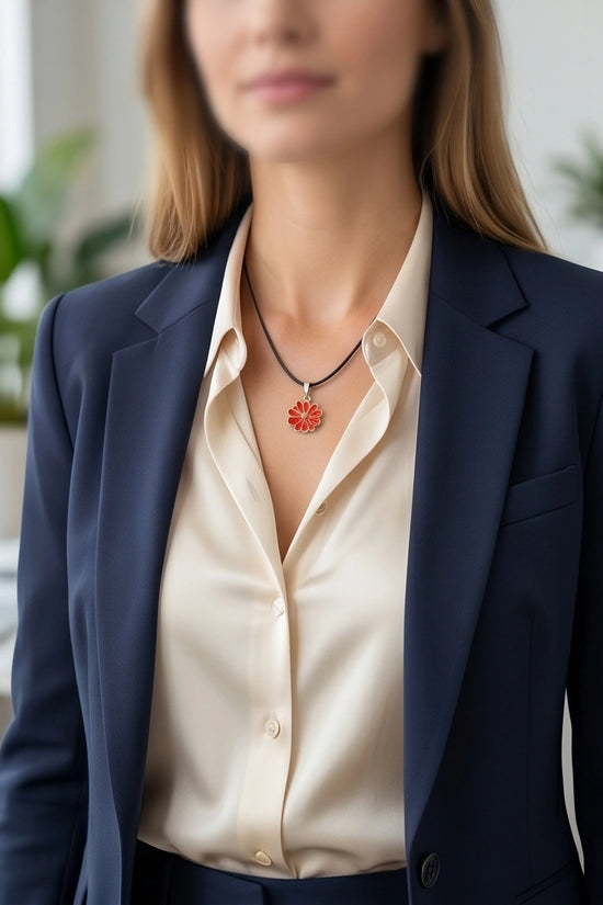Gold and Red Marigold Pendant Necklace
