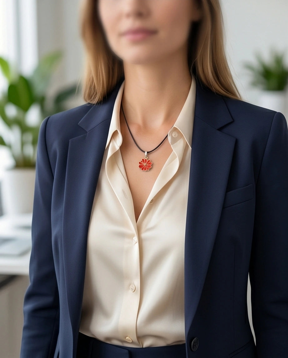 Gold and Red Marigold Pendant Necklace