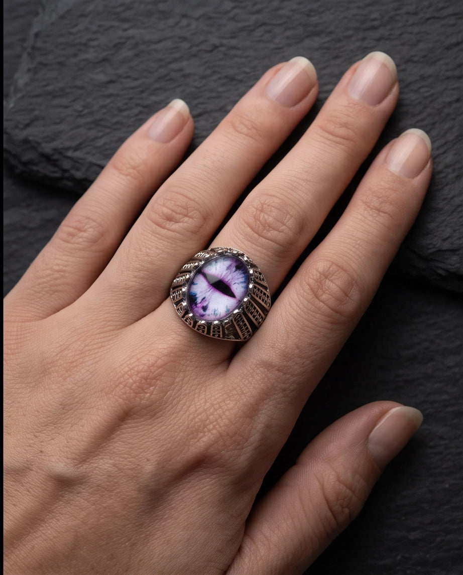 Amethyst Lattice Slit-Pupil Silver Ring