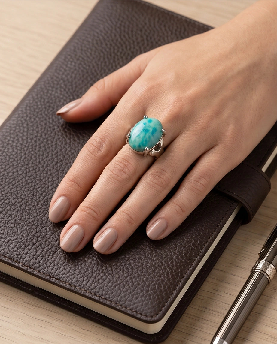 Oceanic Larimar Filigree Ring