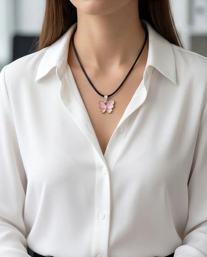 Pink Butterfly Enamel Pendant Necklace