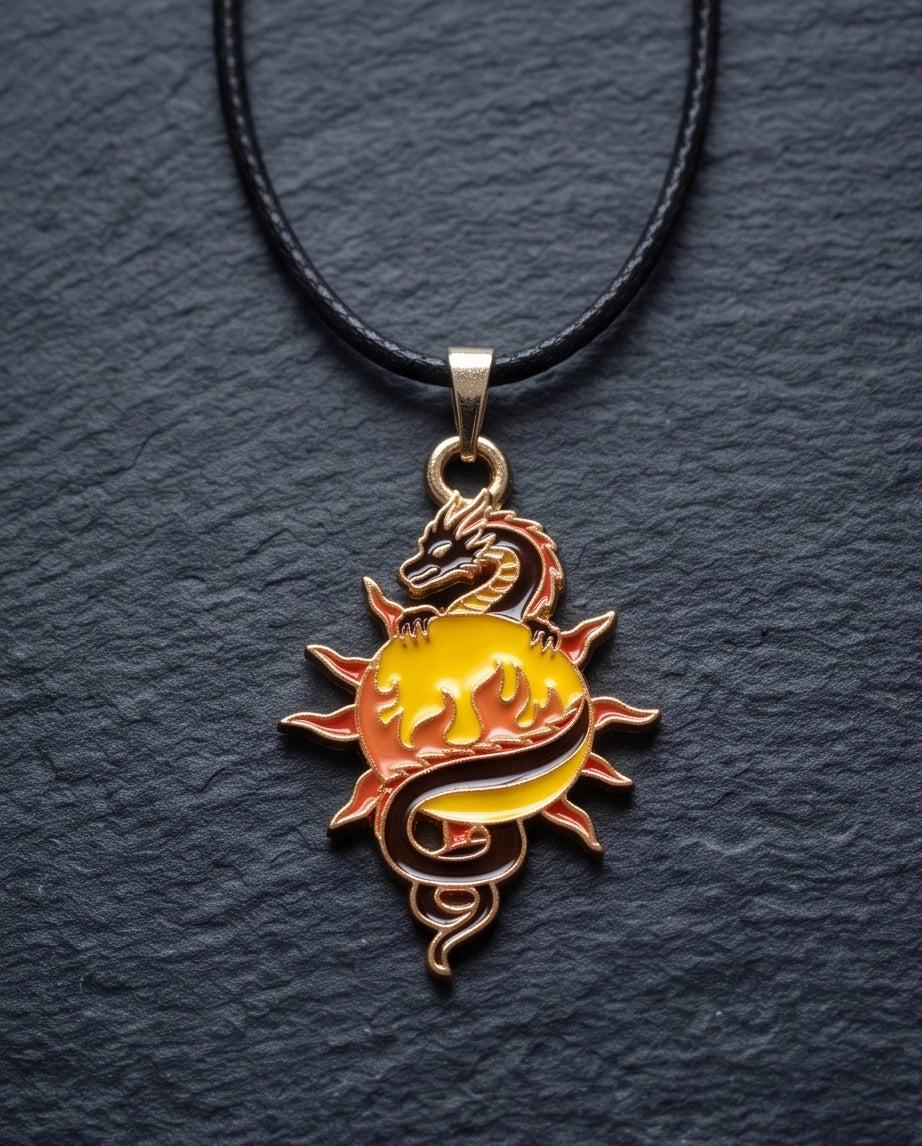 Fire Dragon & Sun Emblem Cord Necklace