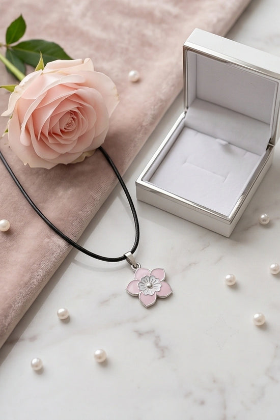 Delicate Pastel Pink and White Layered Floral Enamel Pendant Necklace