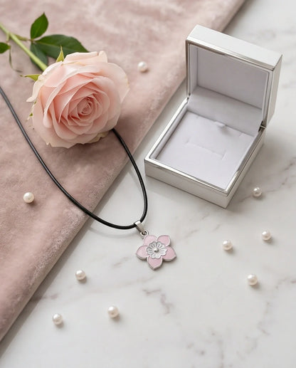 Delicate Pastel Pink and White Layered Floral Enamel Pendant Necklace