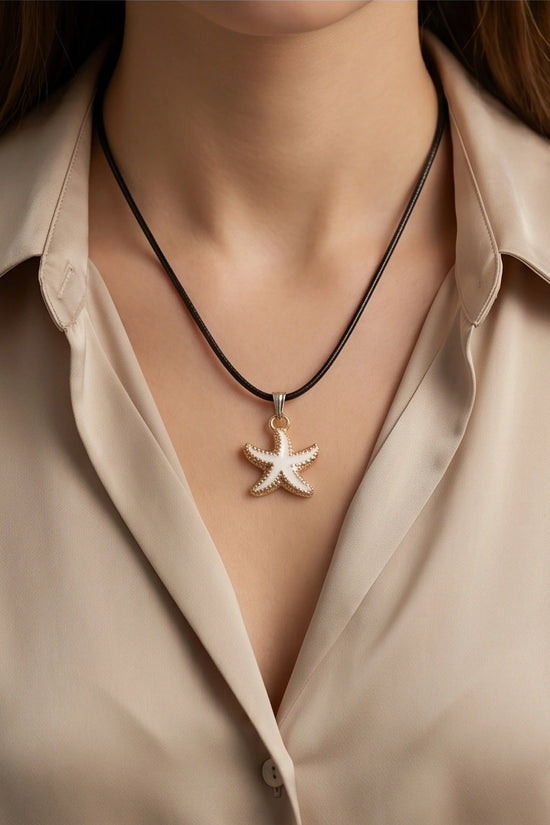 Gold and White Starfish Pendant Necklace