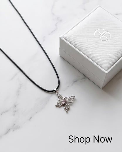 Openwork Butterfly Gemstone Cord Necklace