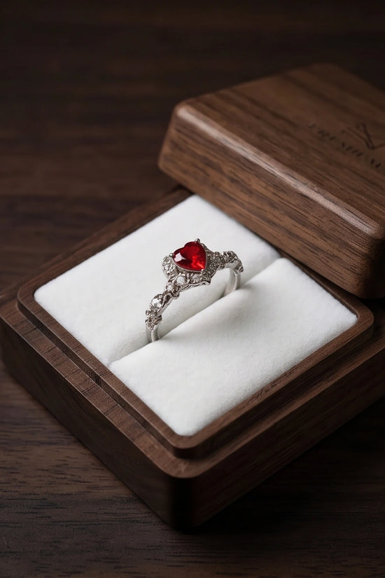 Vintage Heart Ruby & Diamond Accent Ring