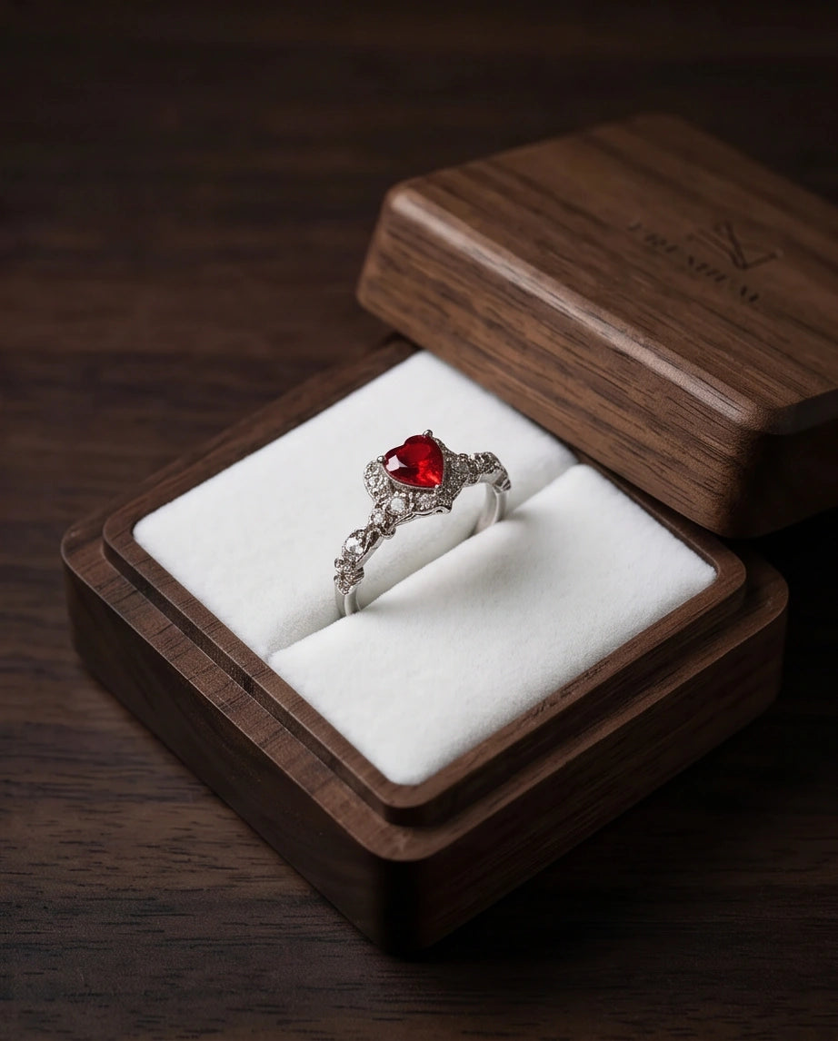 Vintage Heart Ruby & Diamond Accent Ring