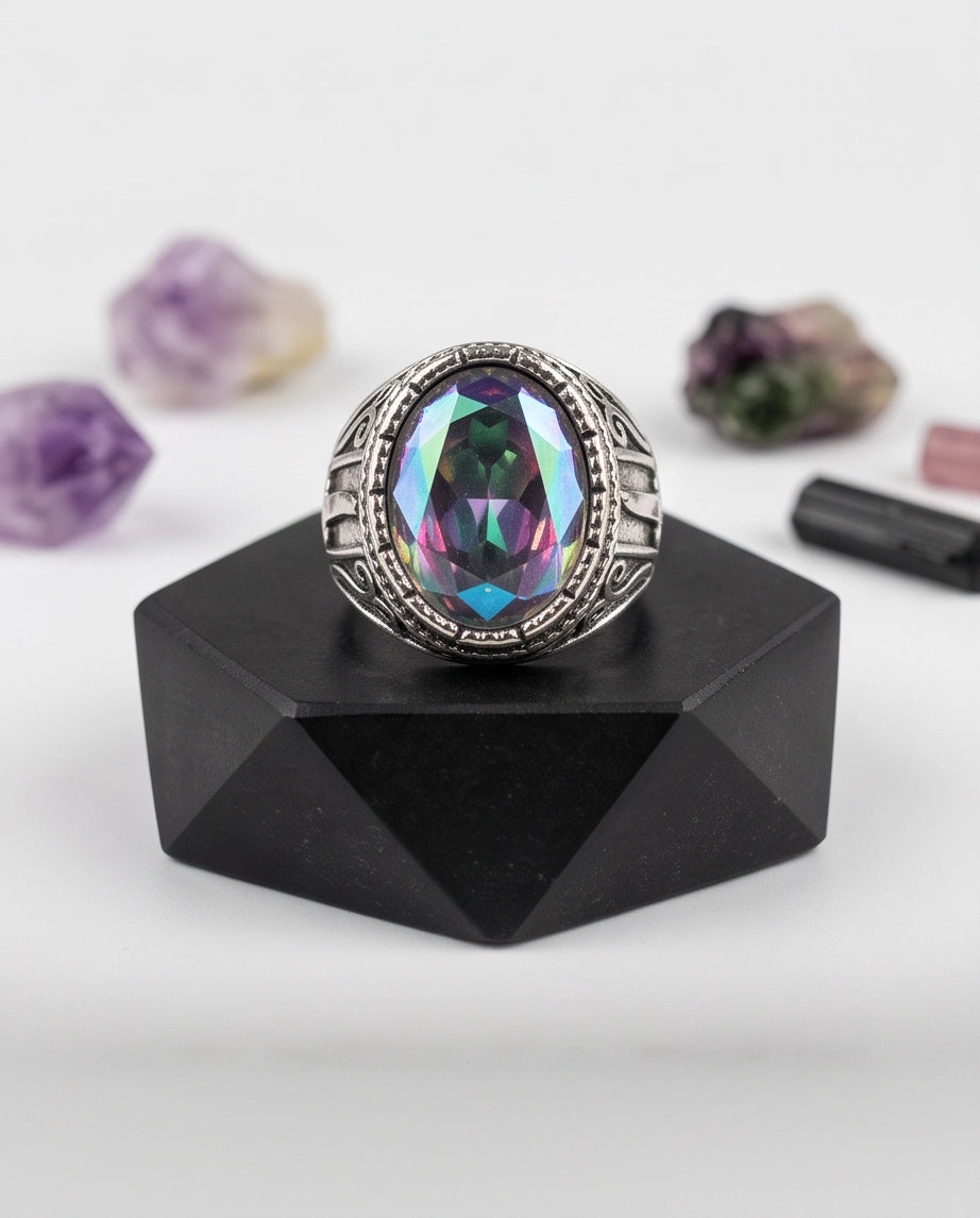 Iridescent Mystic Quartz Silver Ring