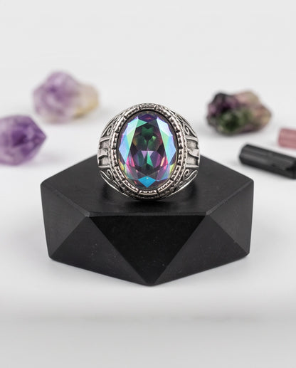 Iridescent Mystic Quartz Silver Ring