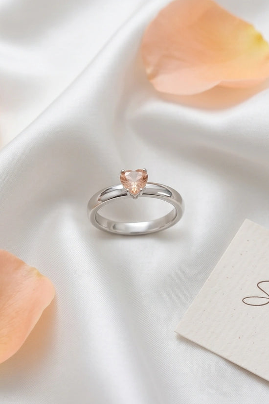 Sterling Silver Heart-Cut Peach Morganite Solitaire Ring