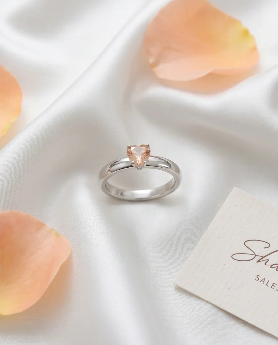 Sterling Silver Heart-Cut Peach Morganite Solitaire Ring
