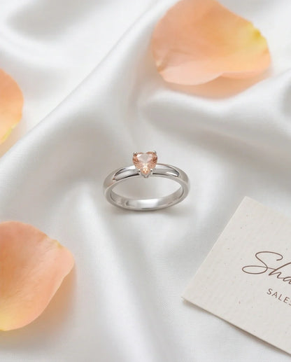 Sterling Silver Heart-Cut Peach Morganite Solitaire Ring