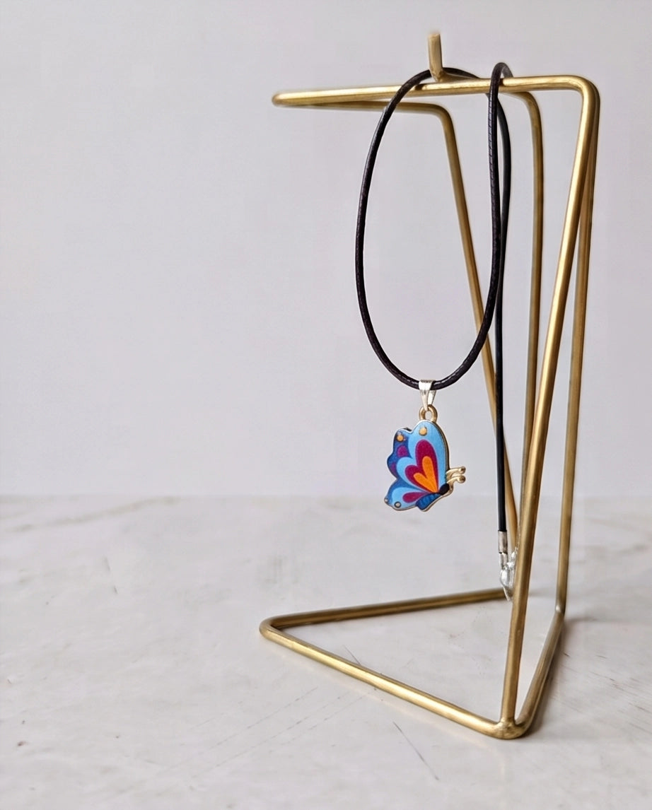 Colorful Side-Profile Butterfly Cord Necklace