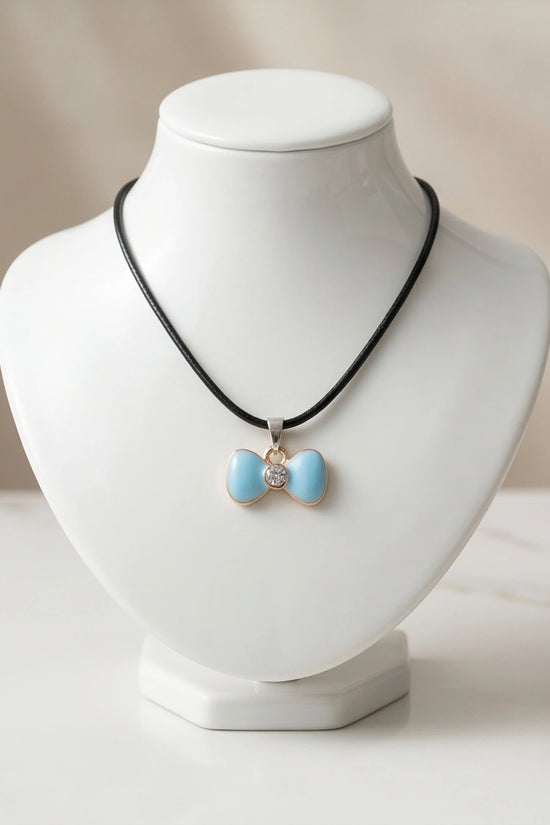 Gold and Pastel Blue Bow Ribbon Necklace