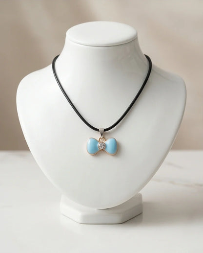Gold and Pastel Blue Bow Ribbon Necklace