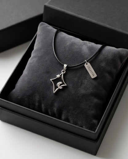 Celestial Black Starburst Moon Pendant Necklace