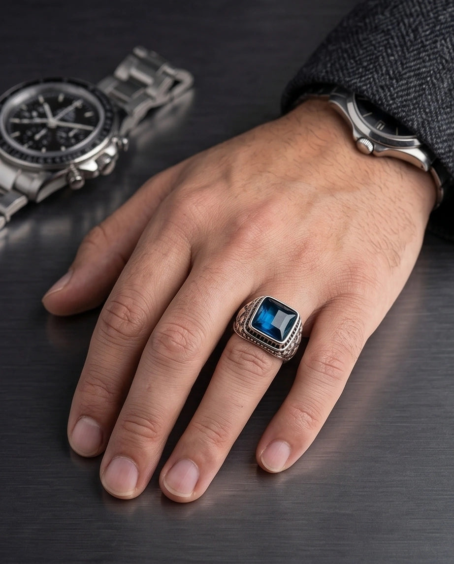 Midnight Cerulean Silver Signet Ring