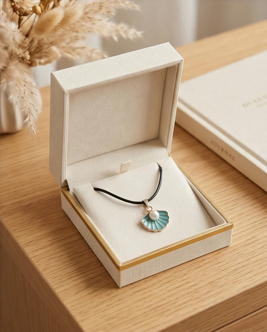 Gold and Turquoise Seashell Pearl Necklace