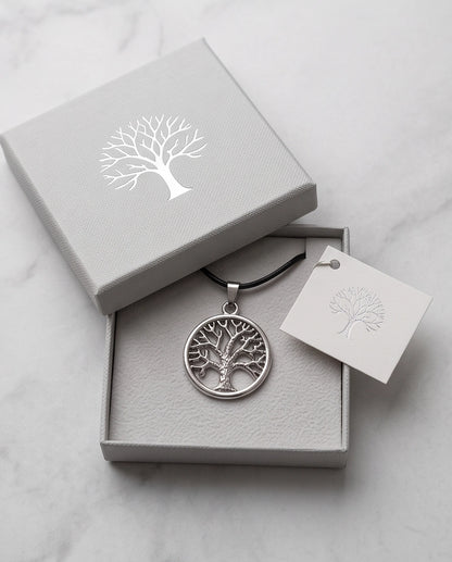 Silver Tree of Life Medallion Cord Necklace