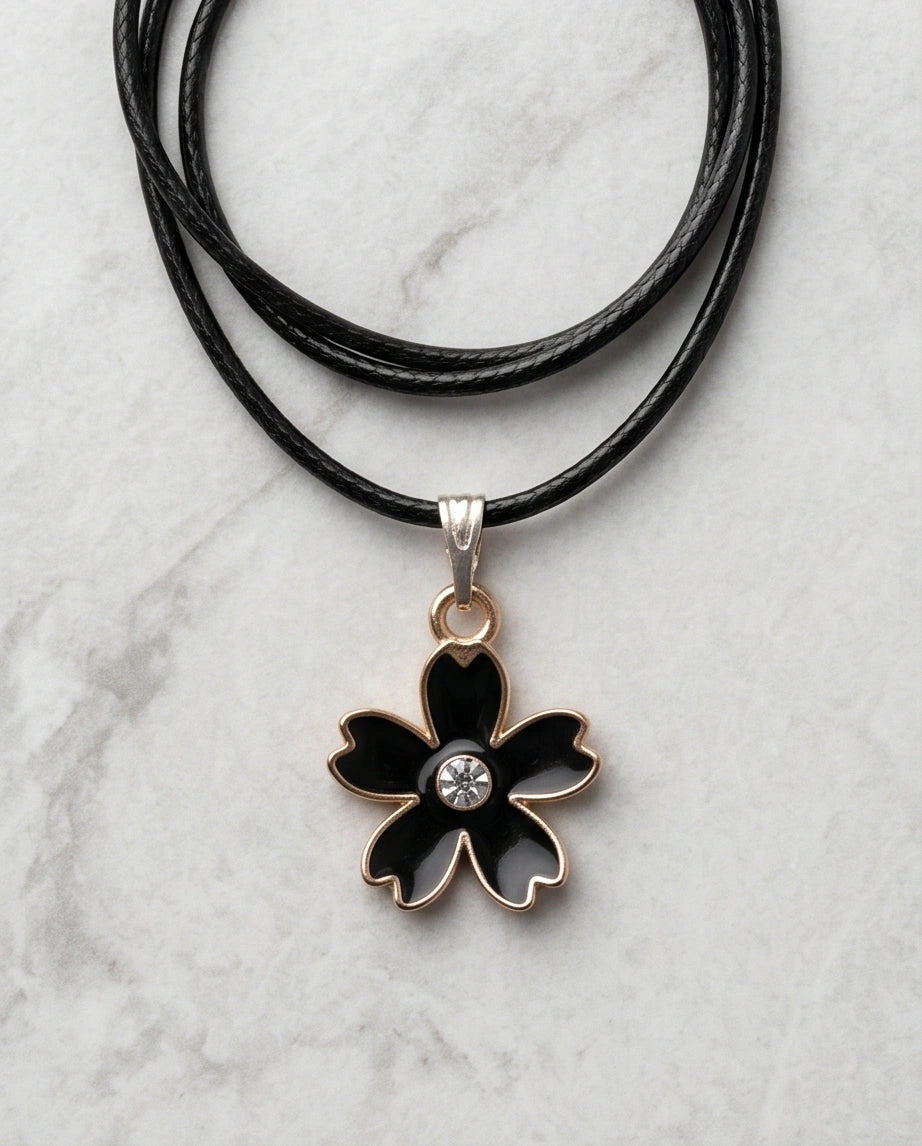 Gold and Black Cherry Blossom Necklace