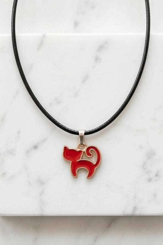 Gold and Red Cat Pendant Necklace