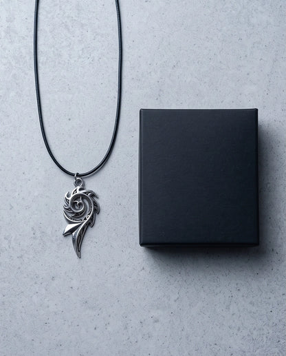 Silver Tribal Swirl Flame Cord Necklace