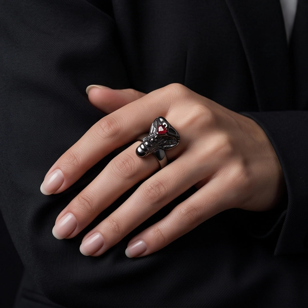 Ruby-Set Sculpted Cobra Ring