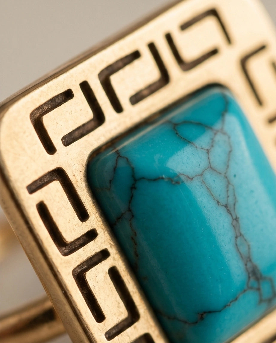 Golden Grecian Turquoise Signet Ring