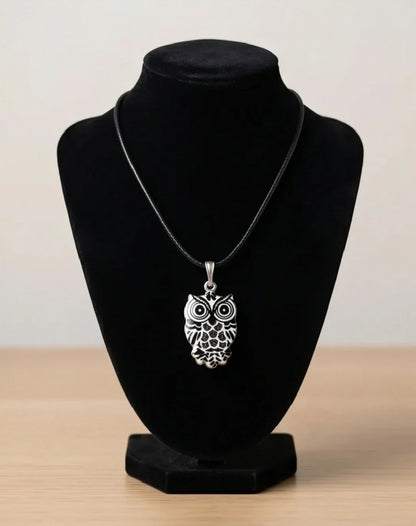 Intricate Monochrome Owl Totem Pendant Necklace
