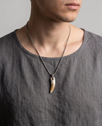Silver Agate Tooth Pendant Chain Necklace